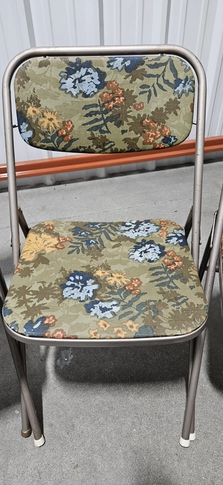 Juego de 4 Sillas Plegables Acolchadas Samsonite Verde Floral Años 60 MCM - Bonitas De Colección Foto 4 de 4