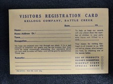 1960s Kellogg's Cereal Factory Battle Creek MI Visitor Tour Registration Card