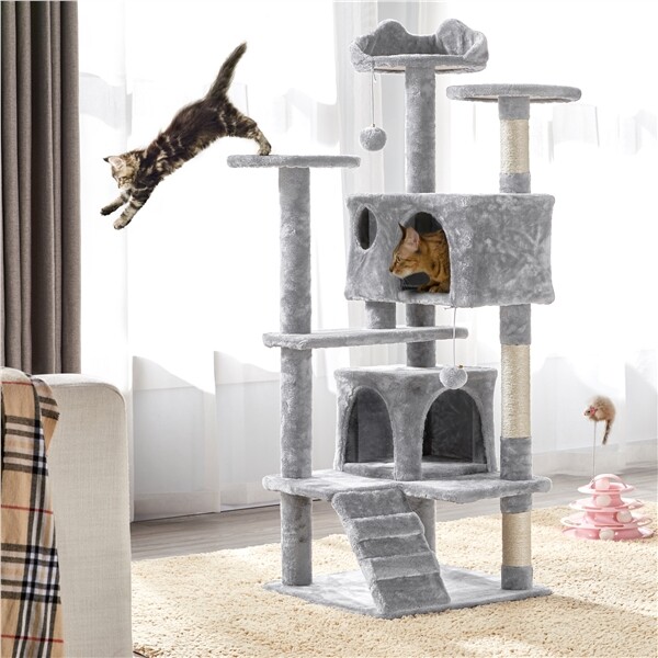 Cat Tree Cat Tower with Cat Condo, Sisal Scratching Post & Fur Balls for Kitten