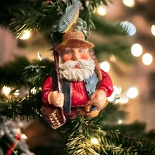 Big Catch Fishing Christmas Ornament Santa Gone Fishing Crab Basket Net RELAX