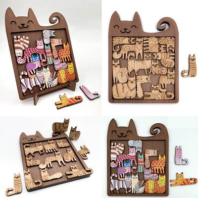 Holz Katze Puzzle Baustein Tangram Lernspielzeug Geschenk Kind Erwachsene