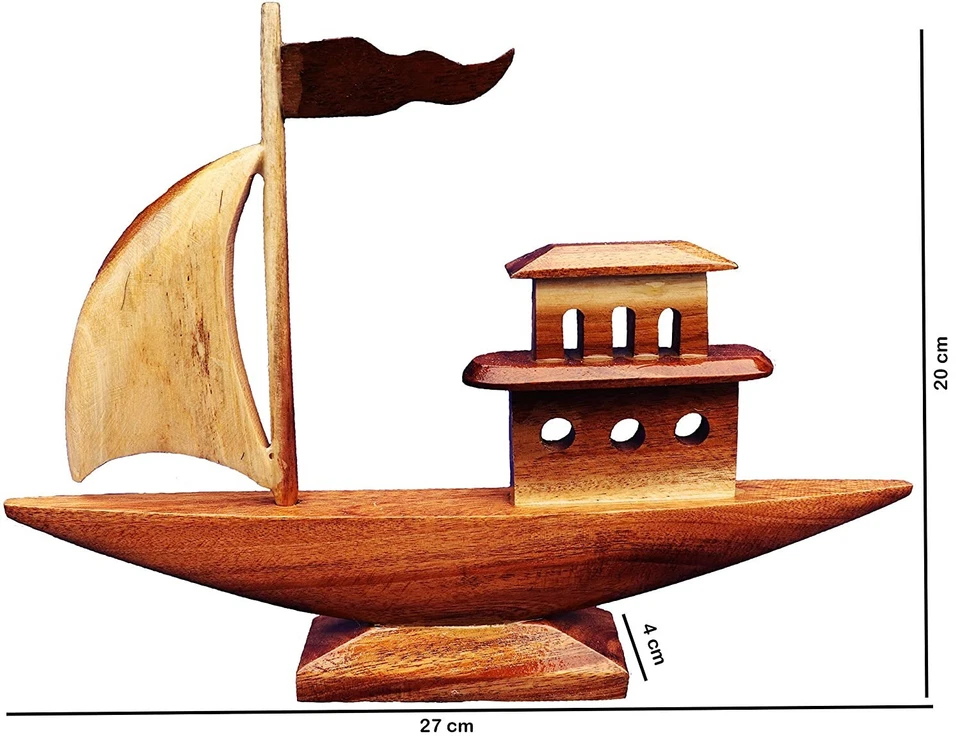 Handcrafted Wooden Decorative Ship Showpiece For Home Office Table Décor - Image 4 of 4