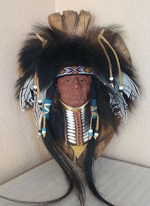 Native American Indian Chief Black Bear Wall Sculpture Signed Heather Healey  