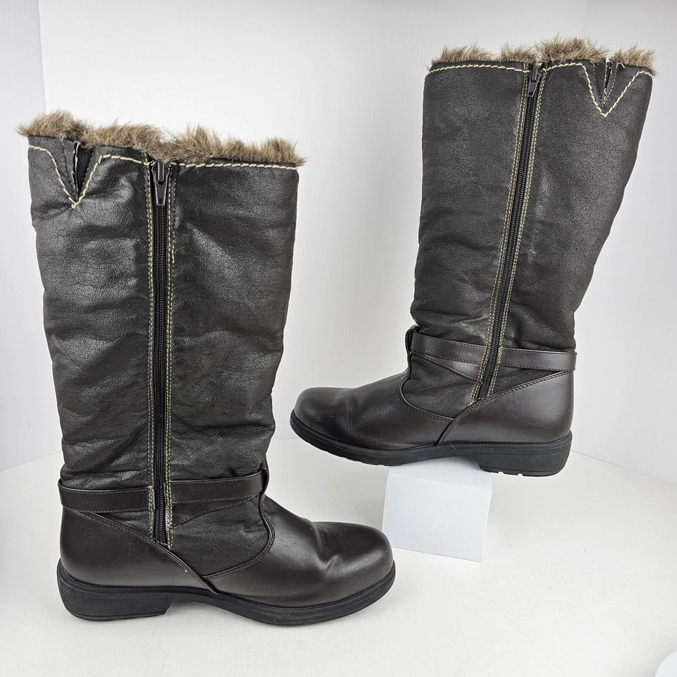 Botas de invierno Route 66 para mujer marrón con hebilla de media pantorrilla cremallera lateral completa talla 11 piel sintética Foto 2 de 4