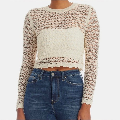 ASTR The label Baley Crochet Crema Crop Top Talla S Punto Abierto Manga Larga - Imagen 11 de 11