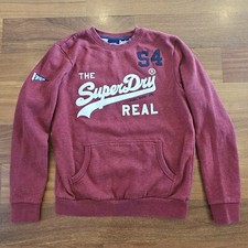Superdry Red Collegiate Crew Neck Pullover Sweatshirt With Roo Pocket Mens S