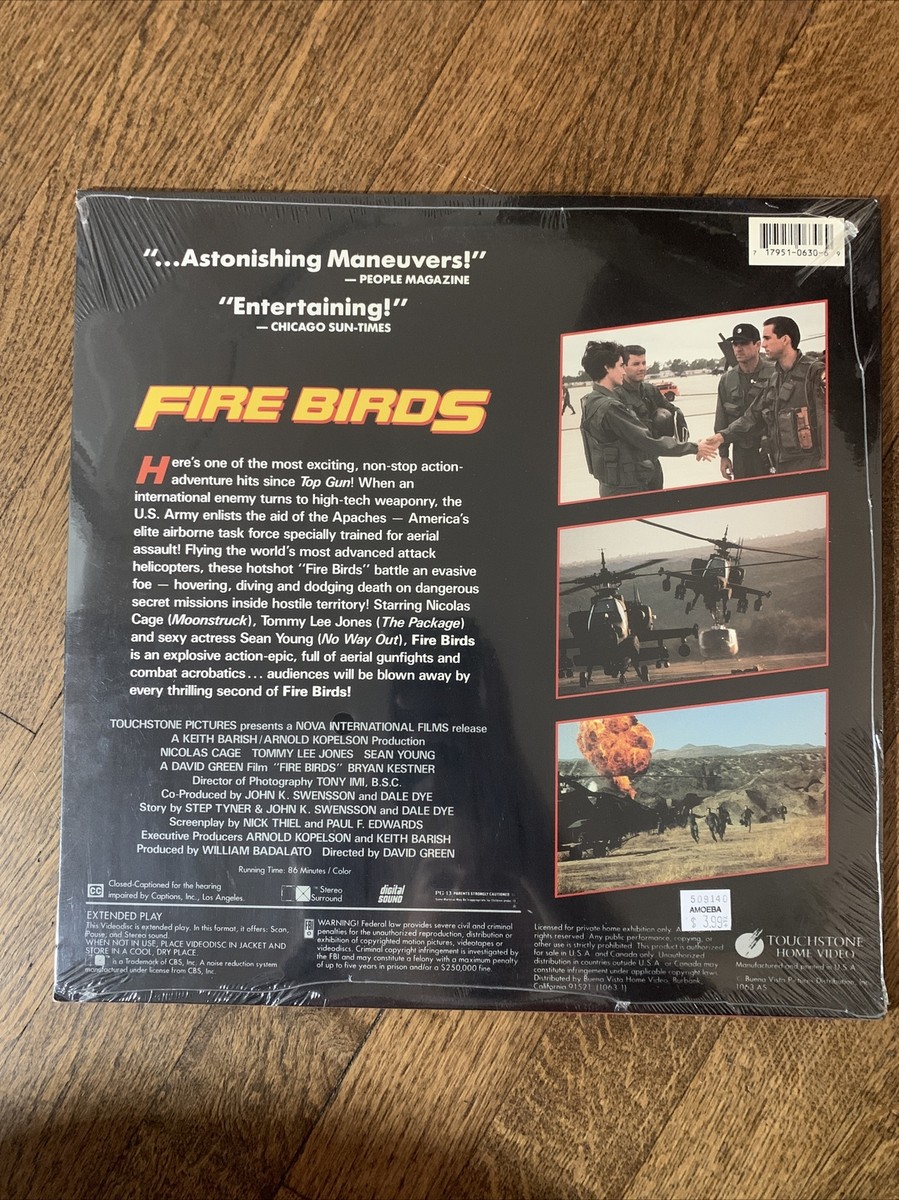 FIRE BIRDS Laserdisc LD Nicholas Cage 1990 Tommy Lee Jones Sean