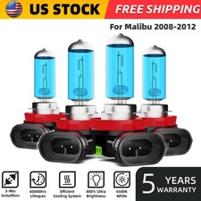 For Chevrolet Malibu 2008-12 Halogen Headlight Bulbs Combo High Low Beam 6000k