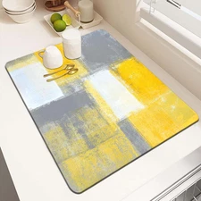 Yellow Dish Drying Mat for Kitchen Counter, Grey Dish Drying Pad with Anti-Slip 