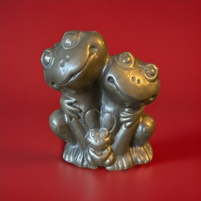 Brass Foggy Bank .Hugging with Little Baby Frog RareVintage