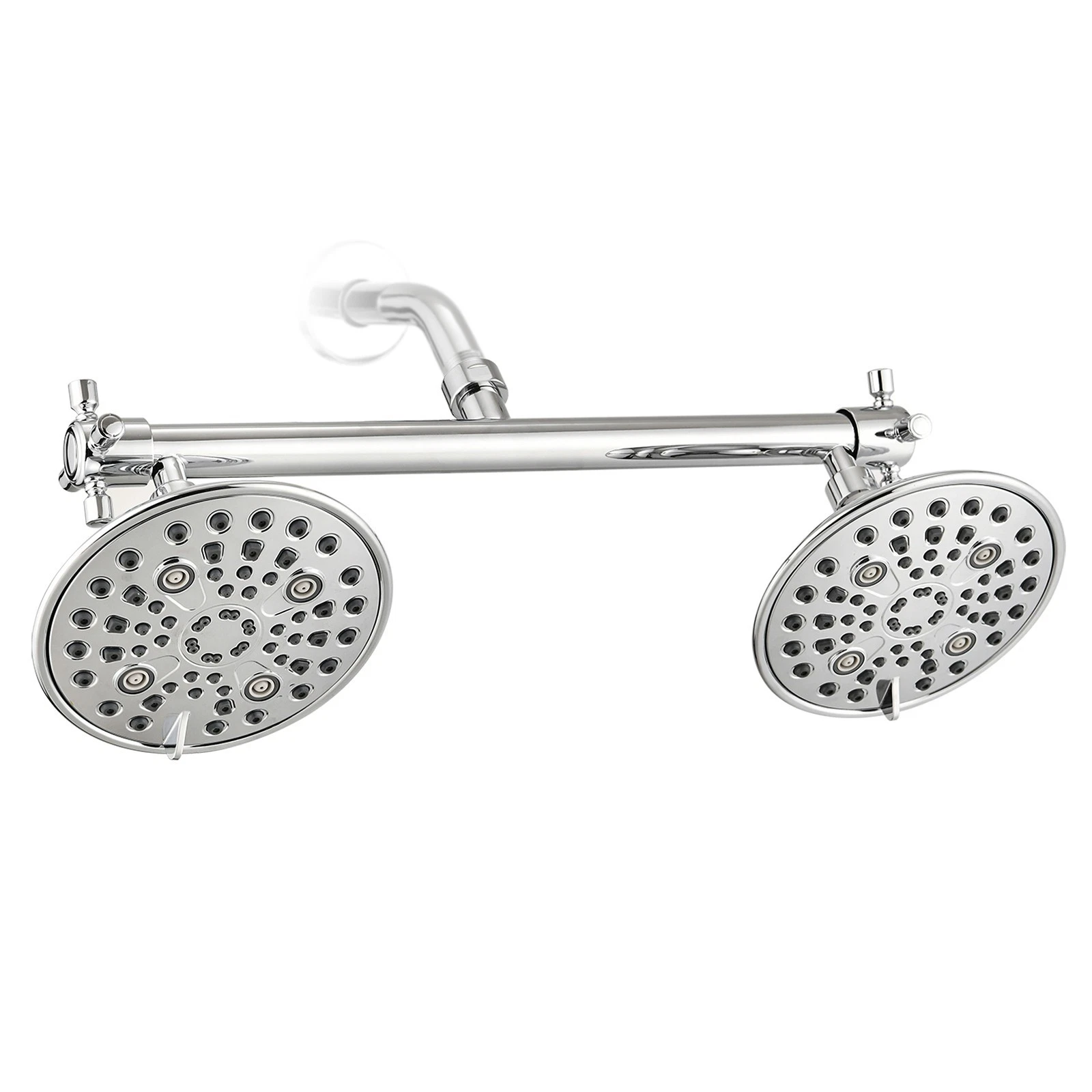 Double Shower Head with Built-in Valve, High Pressure 6 Setting Dual Shower Head
