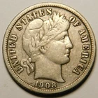 1908 S Barber Dime 90% Silver VF-EF  "Actual Coin Pictured - Not Cleaned"