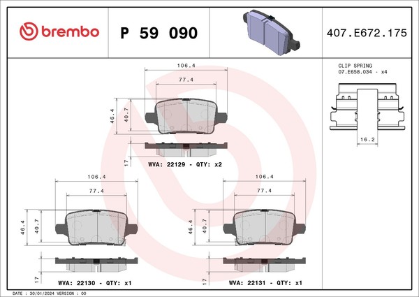 Brembo Bremsbelagsatz Scheibenbremse Prime P 59 090 FüR Opel Chevrolet Astra B16-image