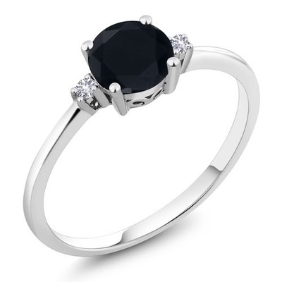 0.83 Ct Round Black Onyx White Created Sapphire 10K White Gold Ring