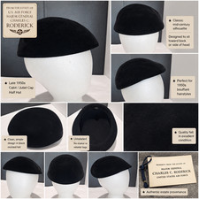 Vintage 1950s Black Felt Calot Half Hat Juliet Cap Tilt Hat Estate Mid Century