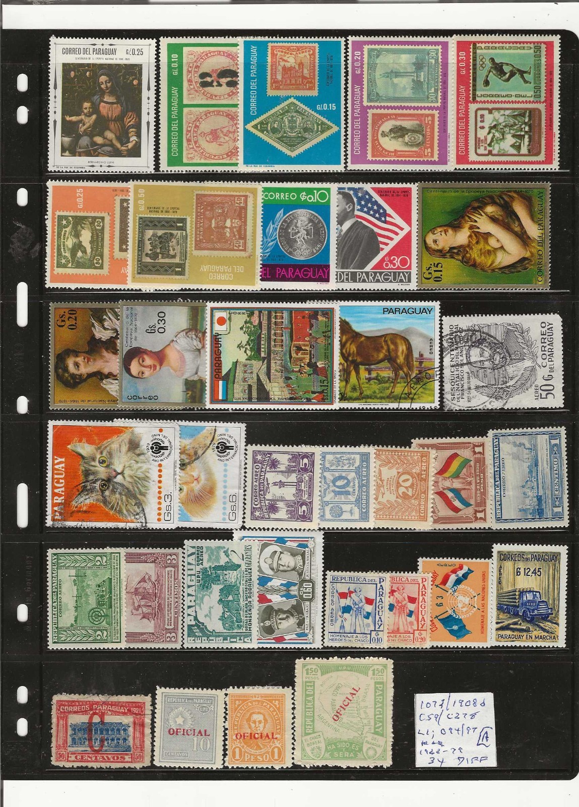 PARAGUAY...Sc #1072/1908d; C59/C278; L1; O94/O97...M & U...1922/79...34 Diff