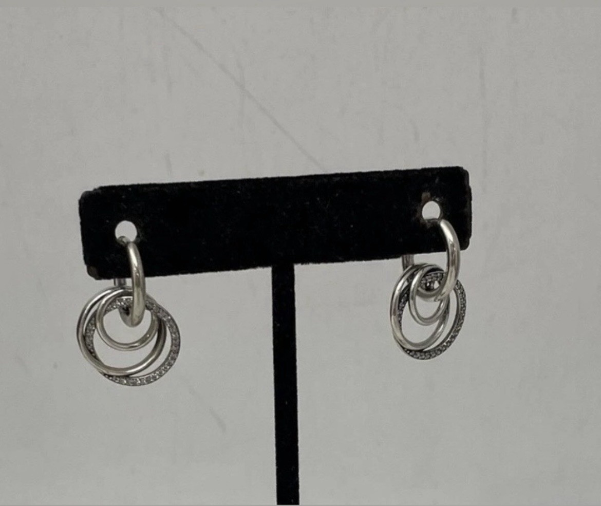 Pandora 925 sterling Silver  Double Hoop Round Dangle/Drop Hook Earrings