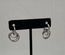 Pandora 925 sterling Silver Double Hoop Round Dangle/Drop Hook Earrings