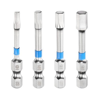 4 Pcs H3/H4/H5/H6 Slotted Screwdriver Bits 1/4'' Hex Shank 50mm (2'') Long