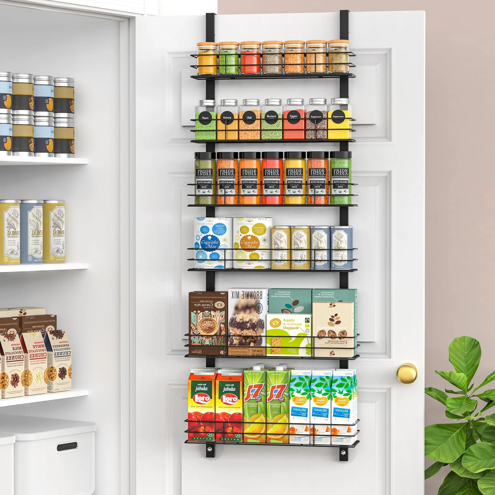 6-Tier Over The Door Spice Rack, Large-Capacity Adjustable Hanging Pantry Org...