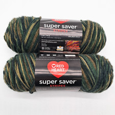 Lot of 2 Skeins Red Heart Super Saver Yarn E300B Camouflage 0971 Multicolor Camo