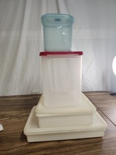 Lot Of 4 Vintage Tupperware Square Rectangle Lidded Containers Sanremo