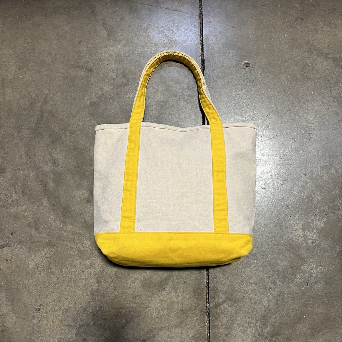 Vintage Lands End Boat Tote Canvas Bag Yellow Large Open Top USA