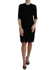 Dolce & Gabbana Black Floral Lace Cotton Bodycon Women's Dress