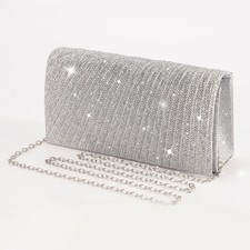 Evening Bag Clutch Purses, Rhinestones Purse Silver Sparkling Wedding Party Purs