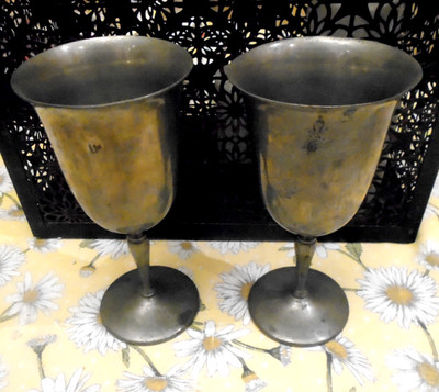 SET OF  2 VINTAGE FEDERAL SOLID PEWTER TAVERN WATER/WINE GOBLETS