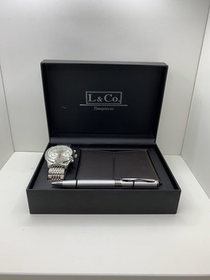 L&Co Men's Quartz Watch Card Holder Pen Gift Set with Box
