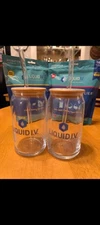 Liquid IV Glass With Sealed Lid & Glass Straw Set Of 2 Glasses - Free Shipping 