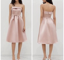 NWT Cider Bowknot Ruffle Bandeau Blush Pink Wedding Guest Satin Midi Dress Sz XL