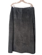 Vtg David Brooks Genuine Suede Leather Midi Skirt faded Charcoal Gray Black 14