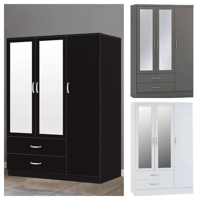 Moderner 3-türiger Kleiderschrank mit 2 Schubladen verspiegelt Hängeschiene Schlafzimmermöbel Set