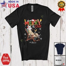 Custom Name Merry And Chill; Christmas Holiday Vacation Santa Llama T-Shirt