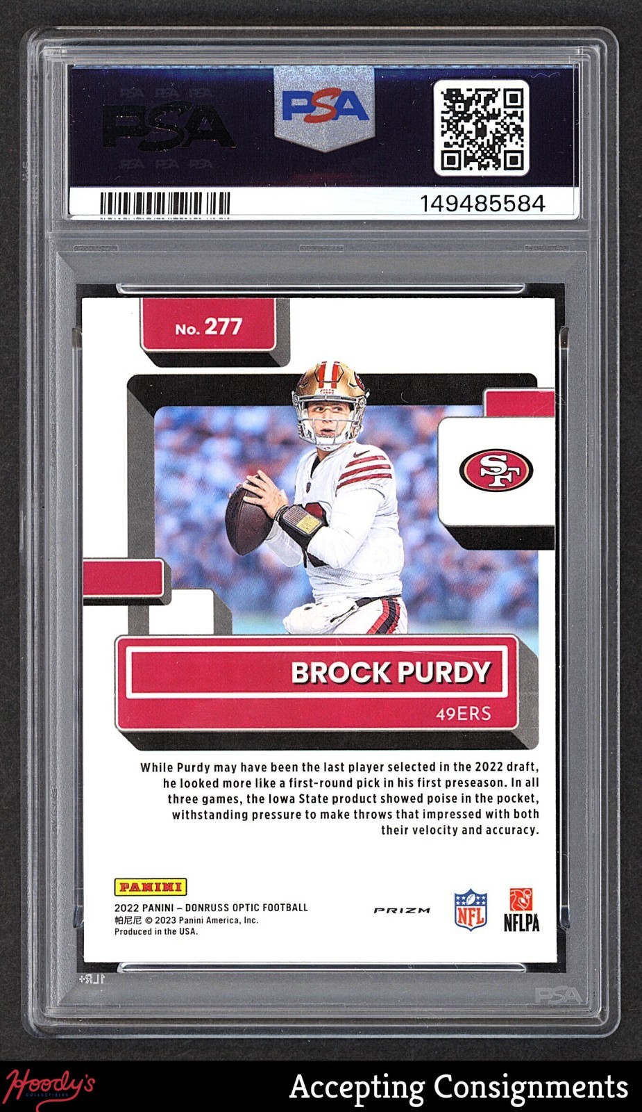 2022 Donruss Optic Blue Glitter #277 Brock Purdy RATED ROOKIE RC PSA 8 NM/MT view 2