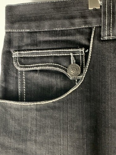 Teschio e ali uomo Y2k Jnco stile Southpole 42x15 cucitura interna blu grezzo ricamato - Foto 15 di 19