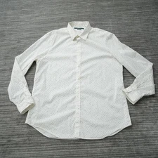 Perry Ellis Shirt Men Button Up White Stretch Cotton Nylon Spandex Patterns XL