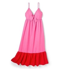 Tabitha Brown for Target | sleeveless tie front midi dress 55% Linen Size S EUC