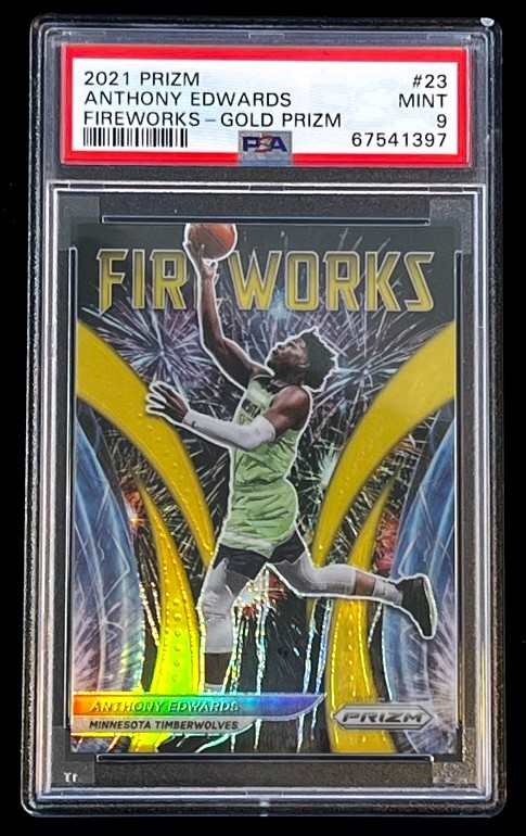 2021-22 Panini Prizm Anthony Edwards Gold Prizm Fireworks #23 PSA 9 MINT #'d /10