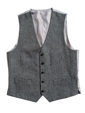 Moss Bros Waistcoat/Vest M/40R Grey Donegal Wool Tweed
