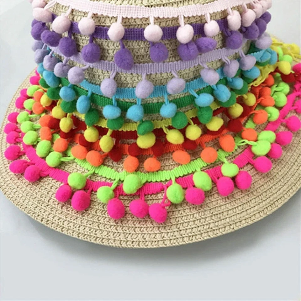 2,5cmx9m Bunte Quasten Borte Fransen Pom Bälle Band Stoff Nähen Spitzenband DIY - Bild 3 von 4