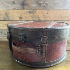 Antique Vintage Round Leather Hat Box/Travel Case Leather Straps & Hardware VGC