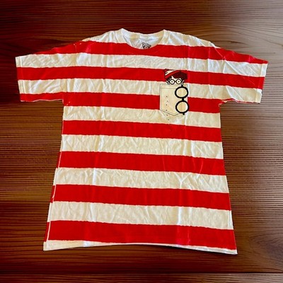 Where s Waldo Shirt Adult Size Large White & Red Stripes NWT
