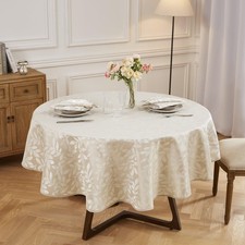 9 PCS Linen Leaf Tablecloth Set, 90 Round Cloth, 8 Napkins, Carla Design