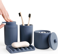 4 Pcs Ceramic Bathroom Accessory Set - Liquid Soap Dispenser, Toothbrush Holder,