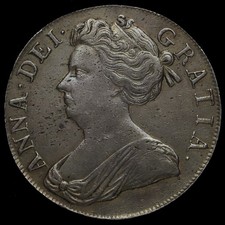 1707 Queen Anne Early Milled Silver Crown, Plain Angles, Near EF