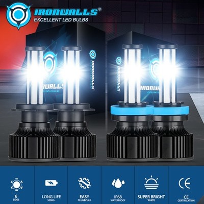 For Hyundai Santa Fe Sport 2013-2016 6-sides H7 H11 6000K LED Headlight High Low