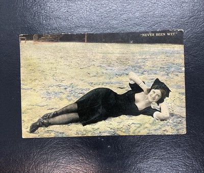 Early 1915 Art Woman On Beach Humor Post Card  Never Been Wet 